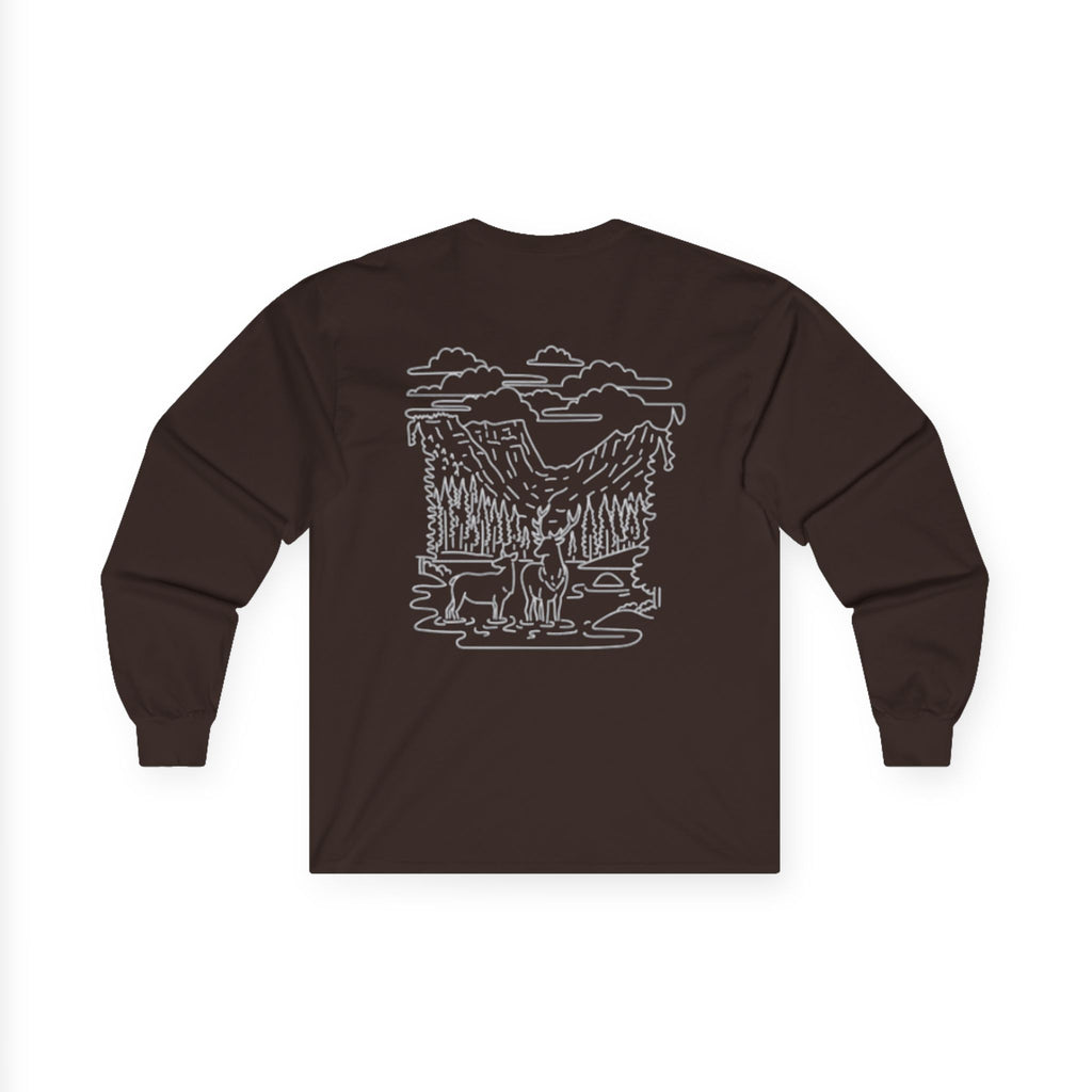 Unisex Long Sleeve Tee with Deer Antler Design | Casual Wear, Outdoor Apparel, Gift for Nature Lovers, Fall Fashion, Layering Tee