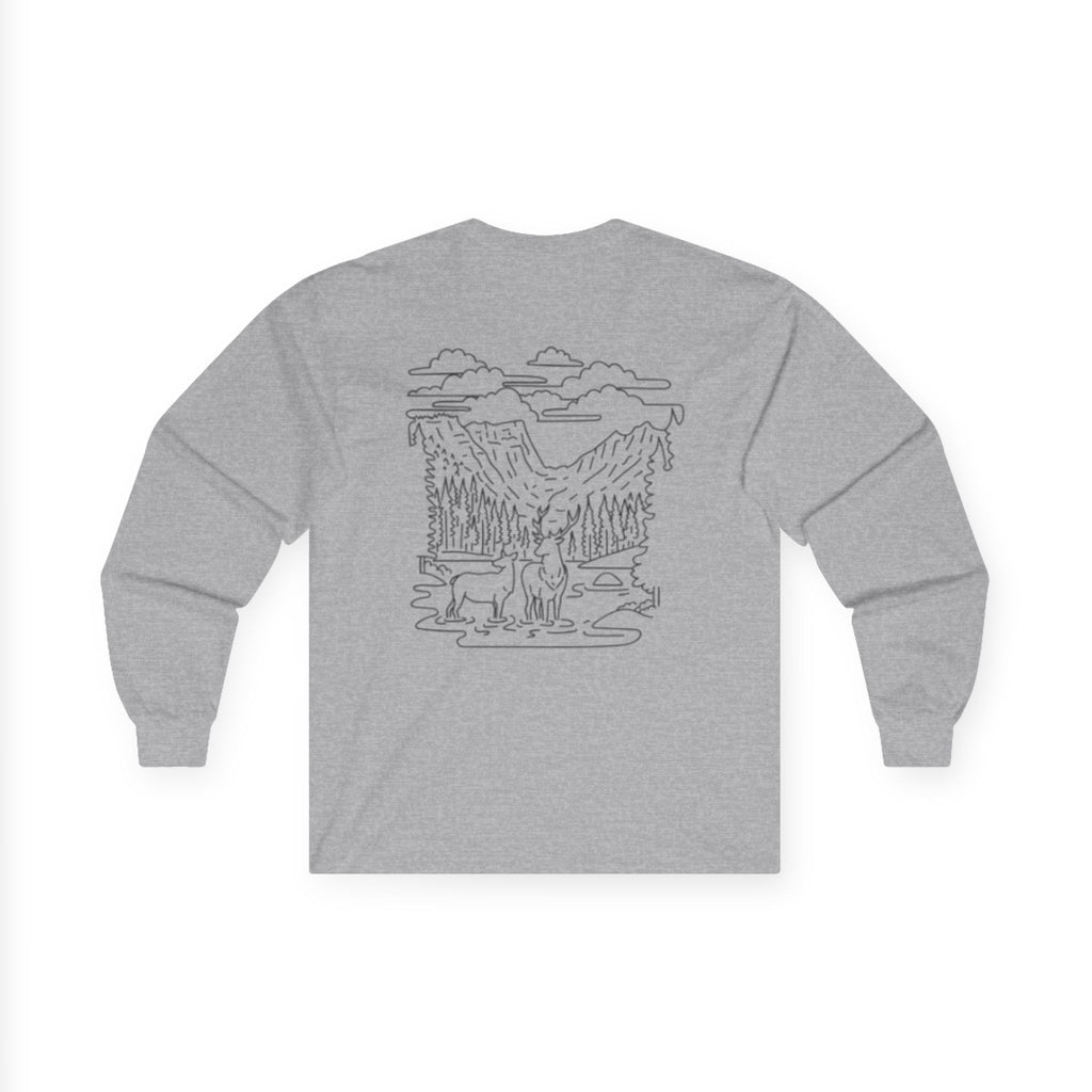 Unisex Long Sleeve Tee with Deer Antler Design | Casual Wear, Outdoor Apparel, Gift for Nature Lovers, Fall Fashion, Layering Tee